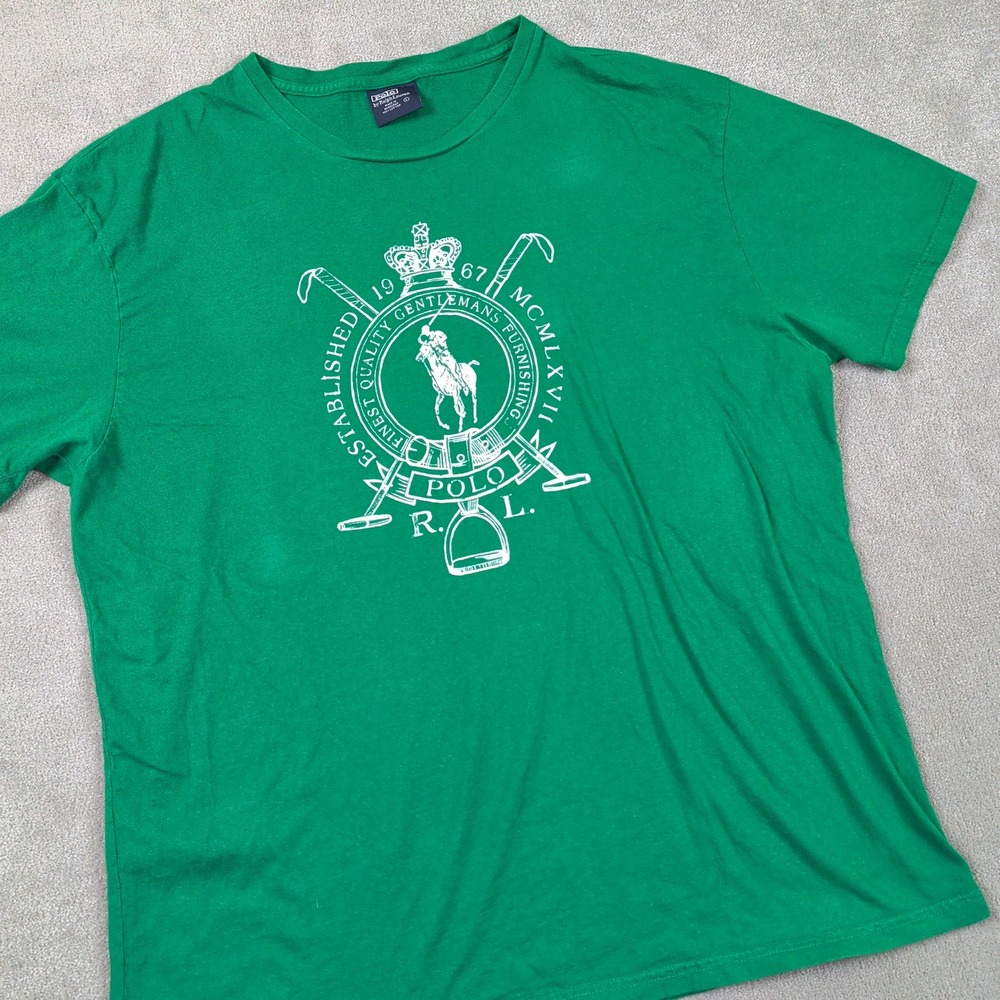 Polo Ralph Lauren Size L Mens Green Graphic Crest Logo Short Sleeve T-Shirt Y2K